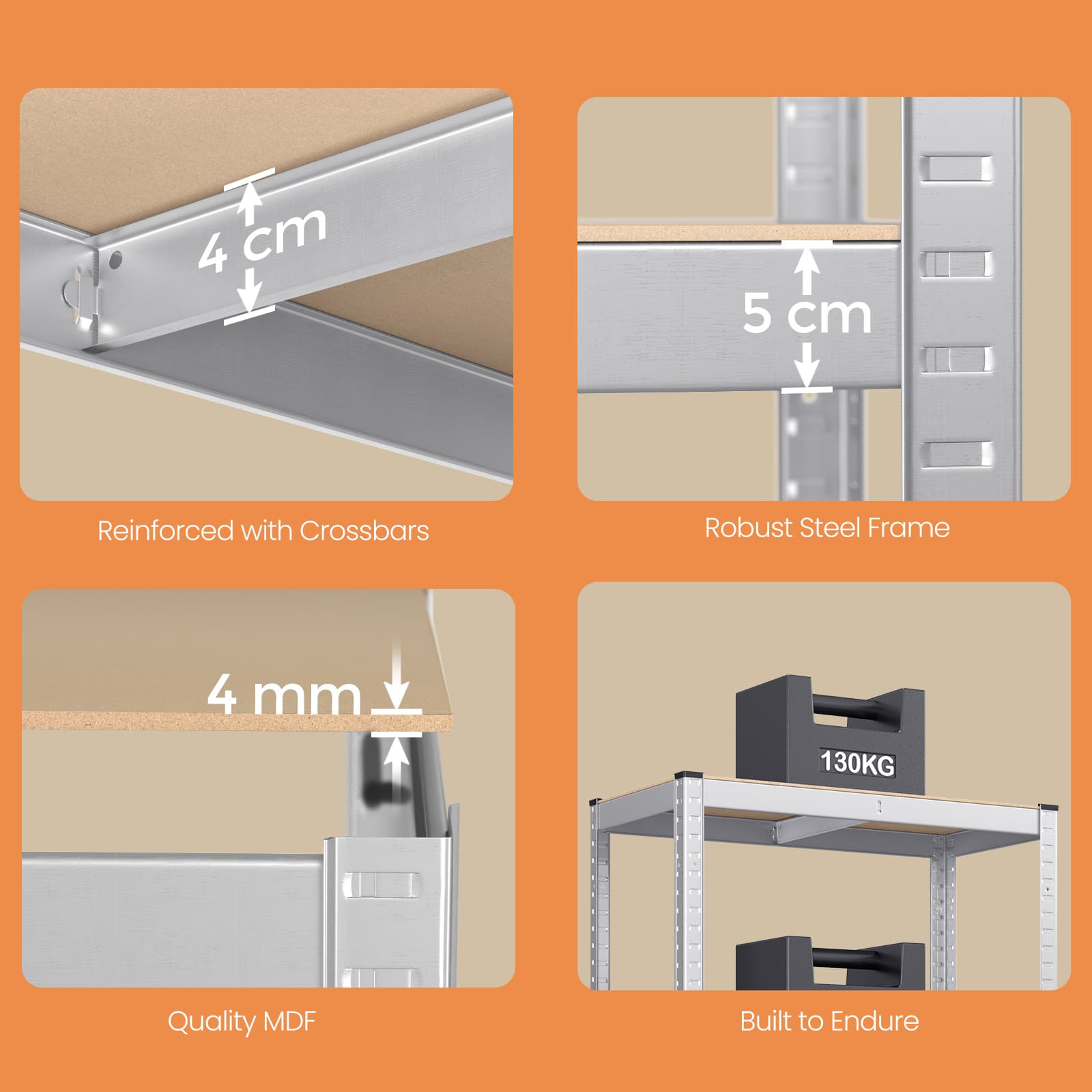 4-Tier Garage Storage Shelving - Steel - Silver