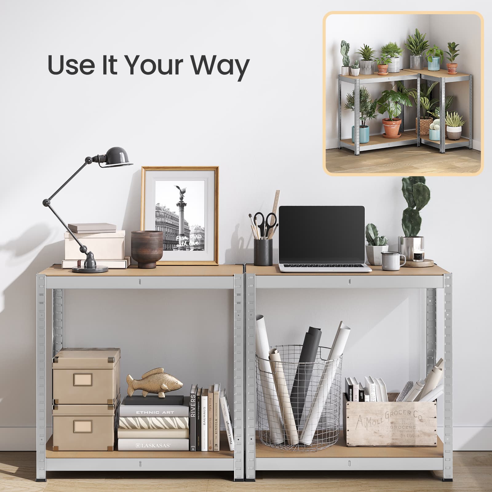 4-Tier Garage Storage Shelving - Steel - Silver