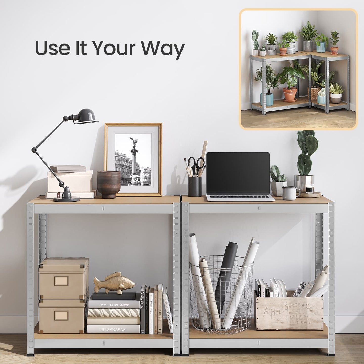 4-Tier Garage Storage Shelving - Steel - Silver