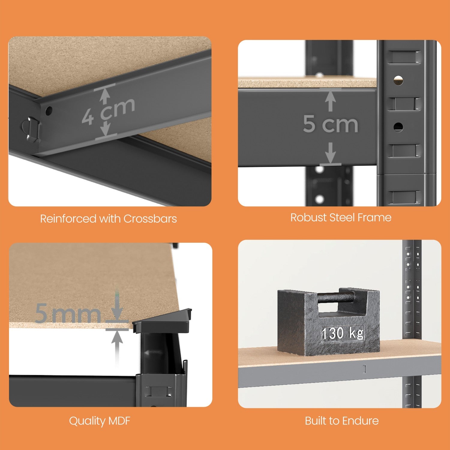 4-Tier Steel Shelving Unit - Load Capacity 520 kg - Grey