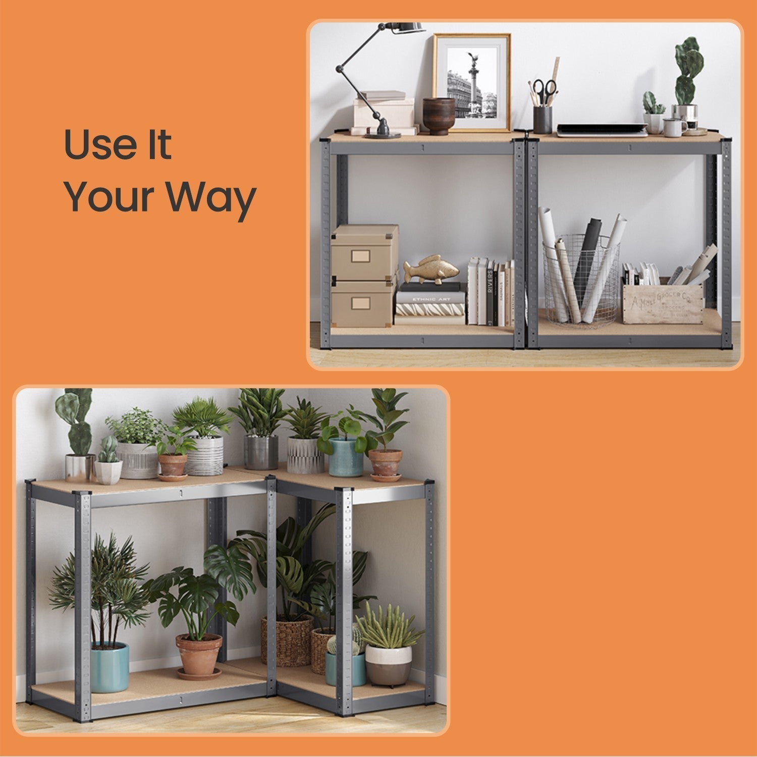4-Tier Steel Shelving Unit - Load Capacity 520 kg - Grey