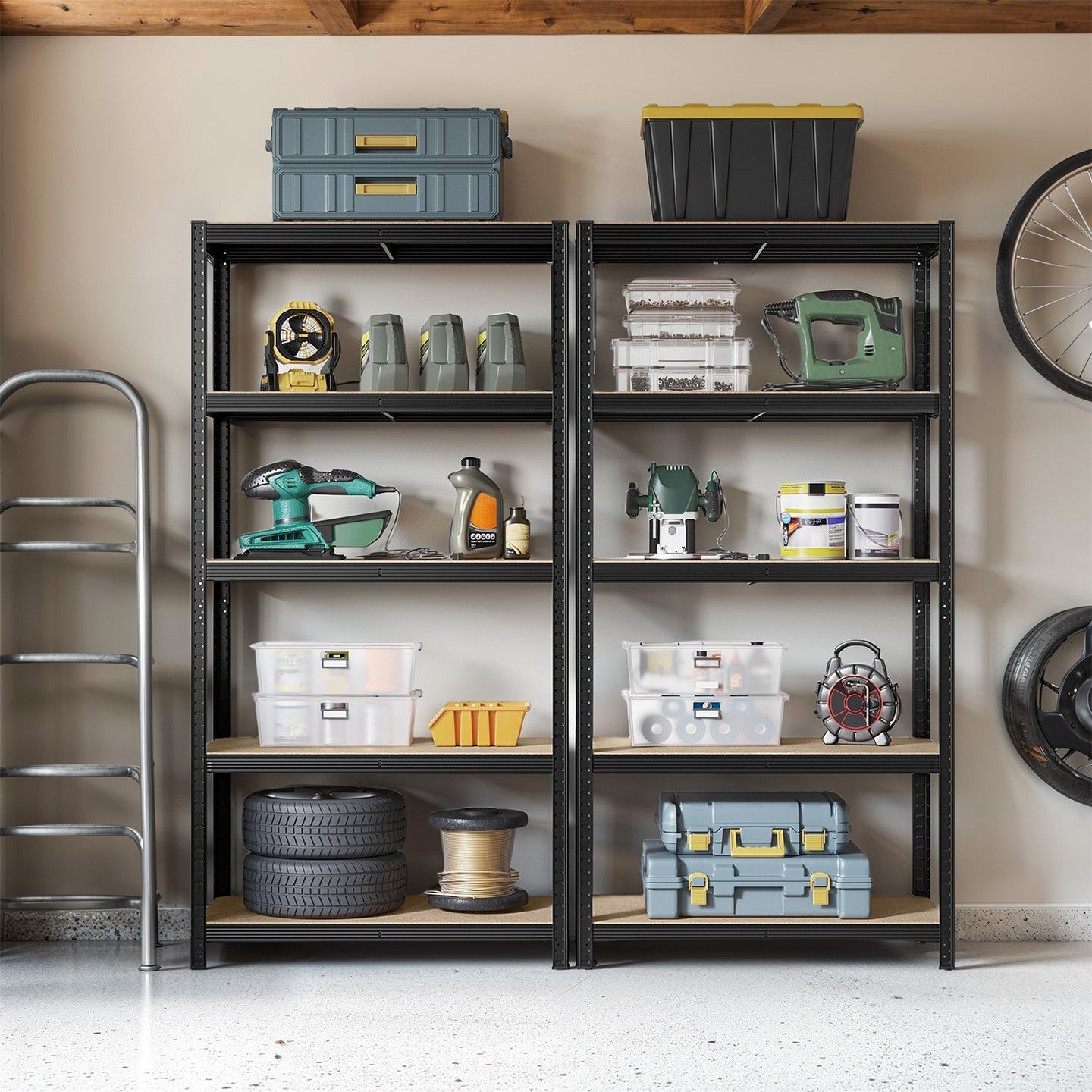 Garage Storage Shelving - Metal - Black - Adjustable 5-Tier Unit