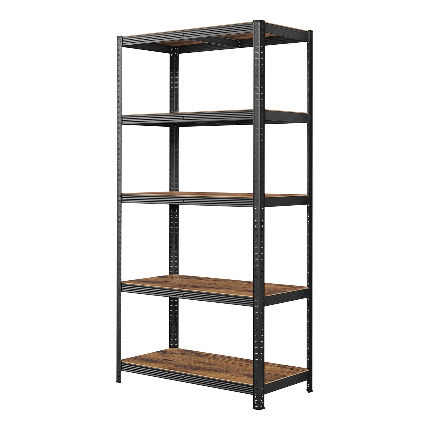 5-Tier Shelving Unit - Galvanised Steel Frame and MDF - Rustic Brown And Black