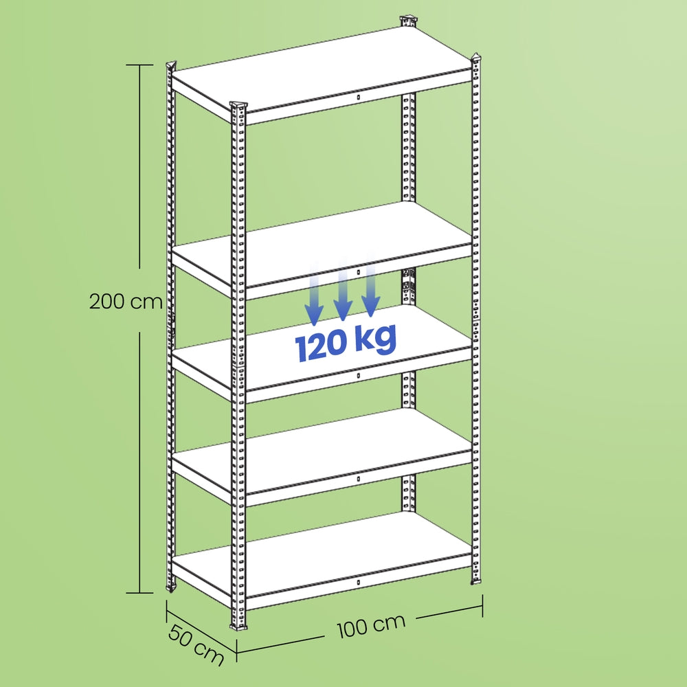 5-Tier Shelving Unit - Galvanised Steel Frame and MDF - Rustic Brown And Black