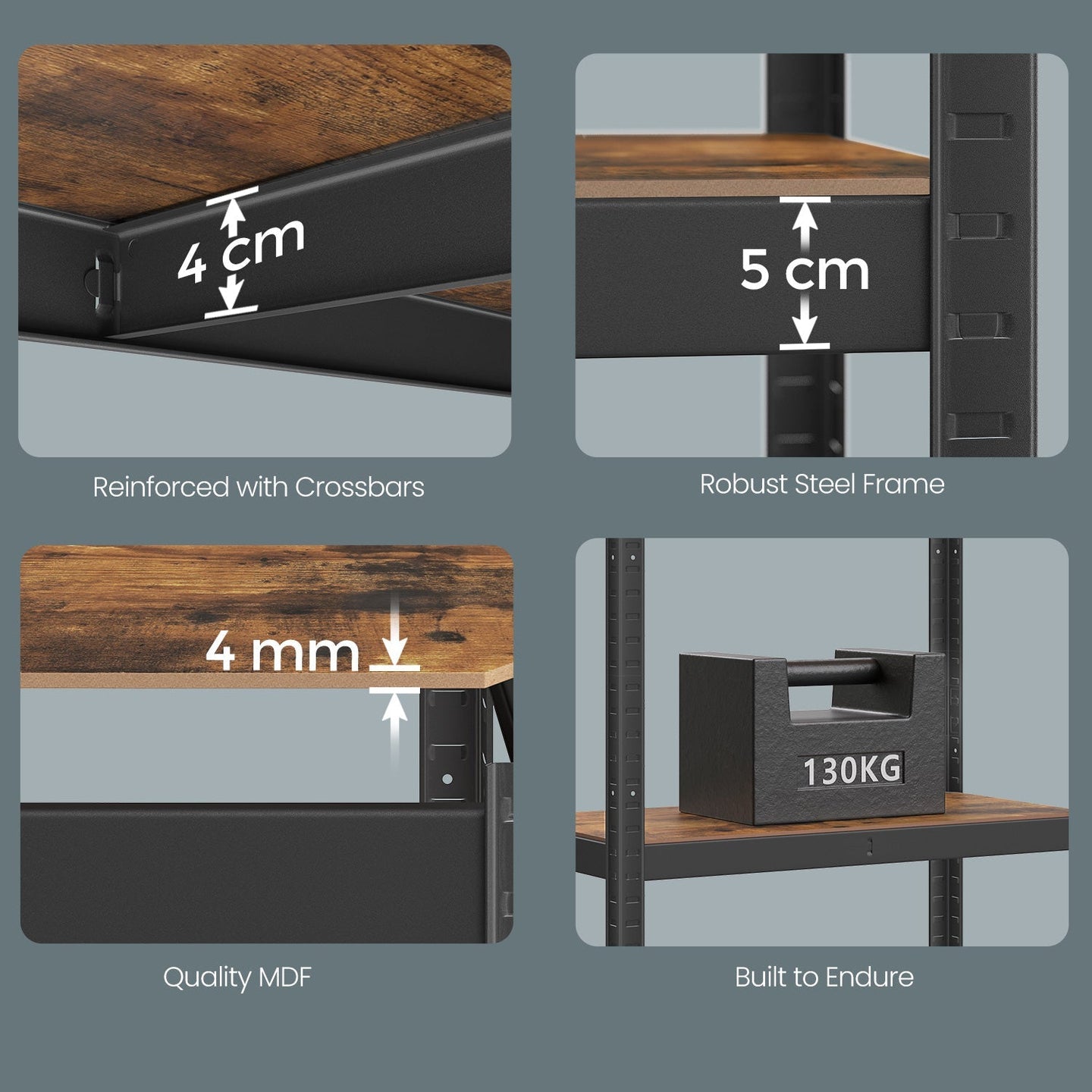 5-Tier Storage Shelving Unit - Metal - Brown and Black - Adjustable