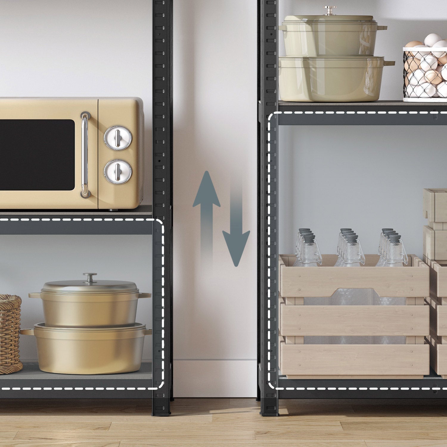 5-Tier Storage Shelving Unit - Metal - Brown and Black - Adjustable
