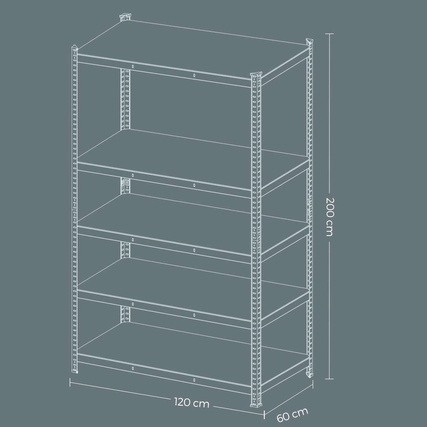 5-Tier Storage Shelving Unit - Metal - Brown and Black - Adjustable