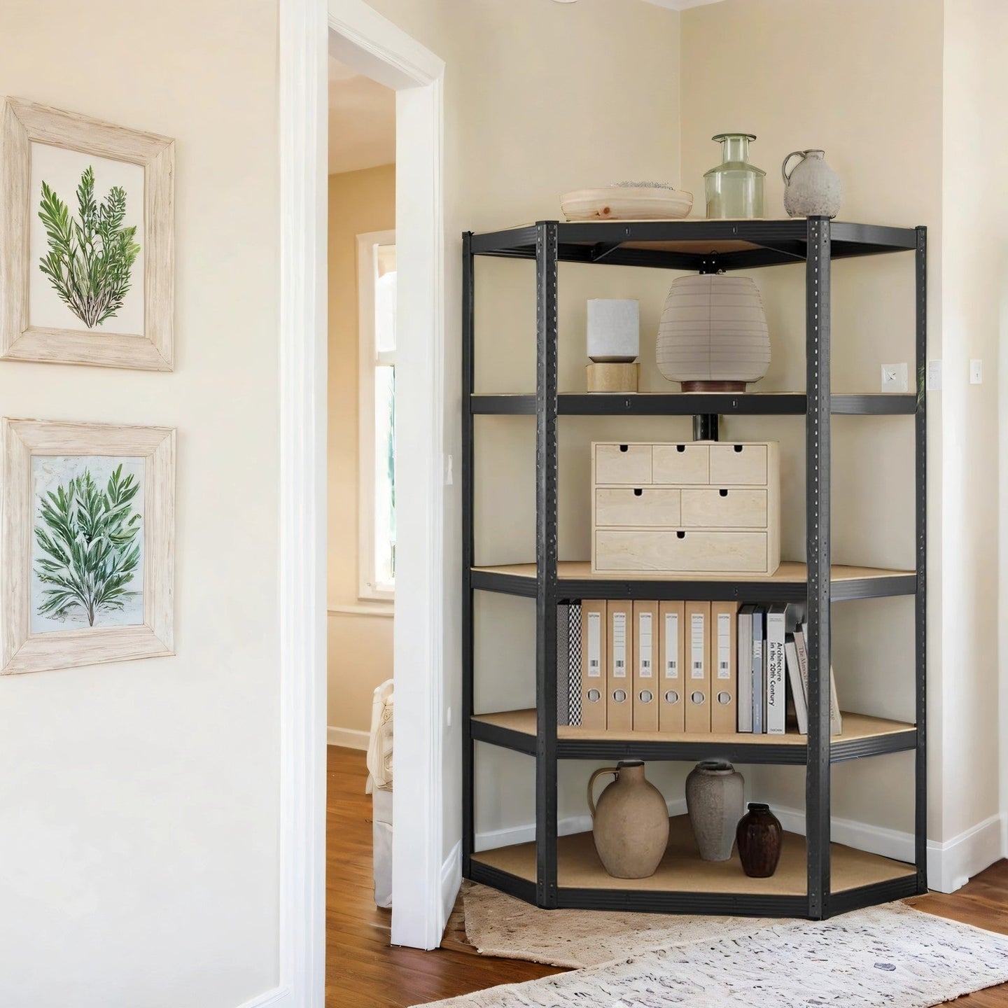5-Tier Corner Shelf - 875 kg Load Capacity - Heavy Duty Metal - Silver and Natural Beige