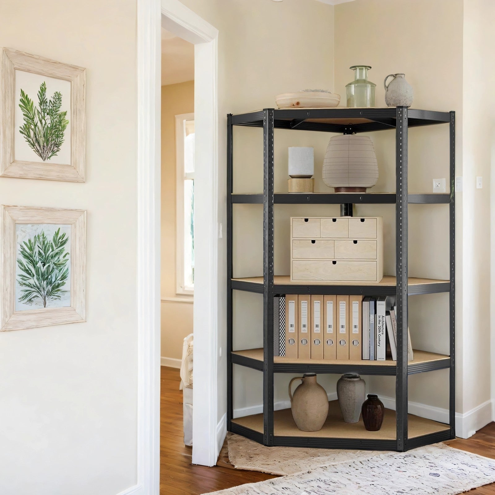 5-Tier Corner Shelf - 875 kg Load Capacity - Heavy Duty Metal - Silver and Natural Beige