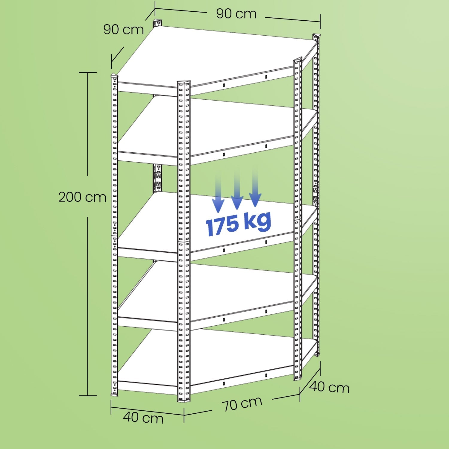 5-Tier Corner Shelf - 875 kg Load Capacity - Heavy Duty Metal - Silver and Natural Beige