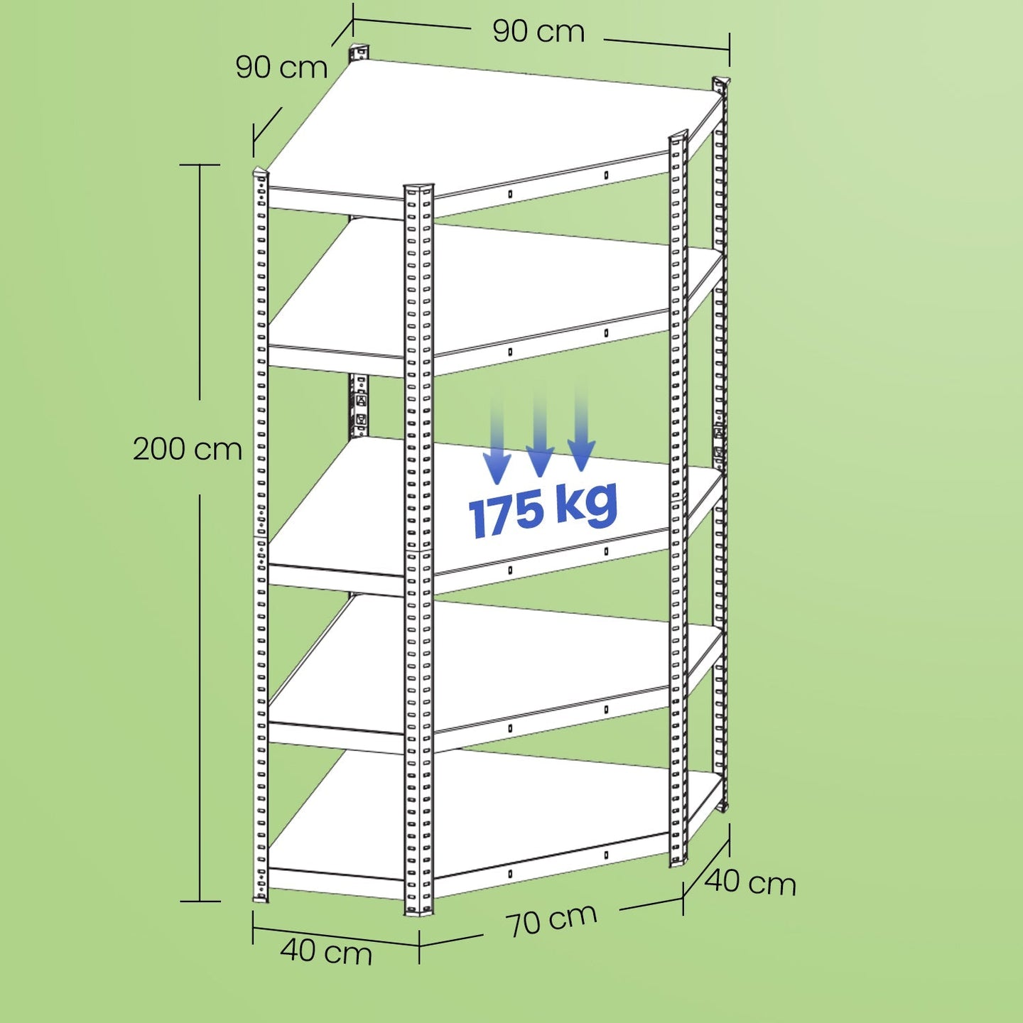 5-Tier Corner Shelf - 875 kg Load Capacity - Heavy Duty Metal - Silver and Natural Beige