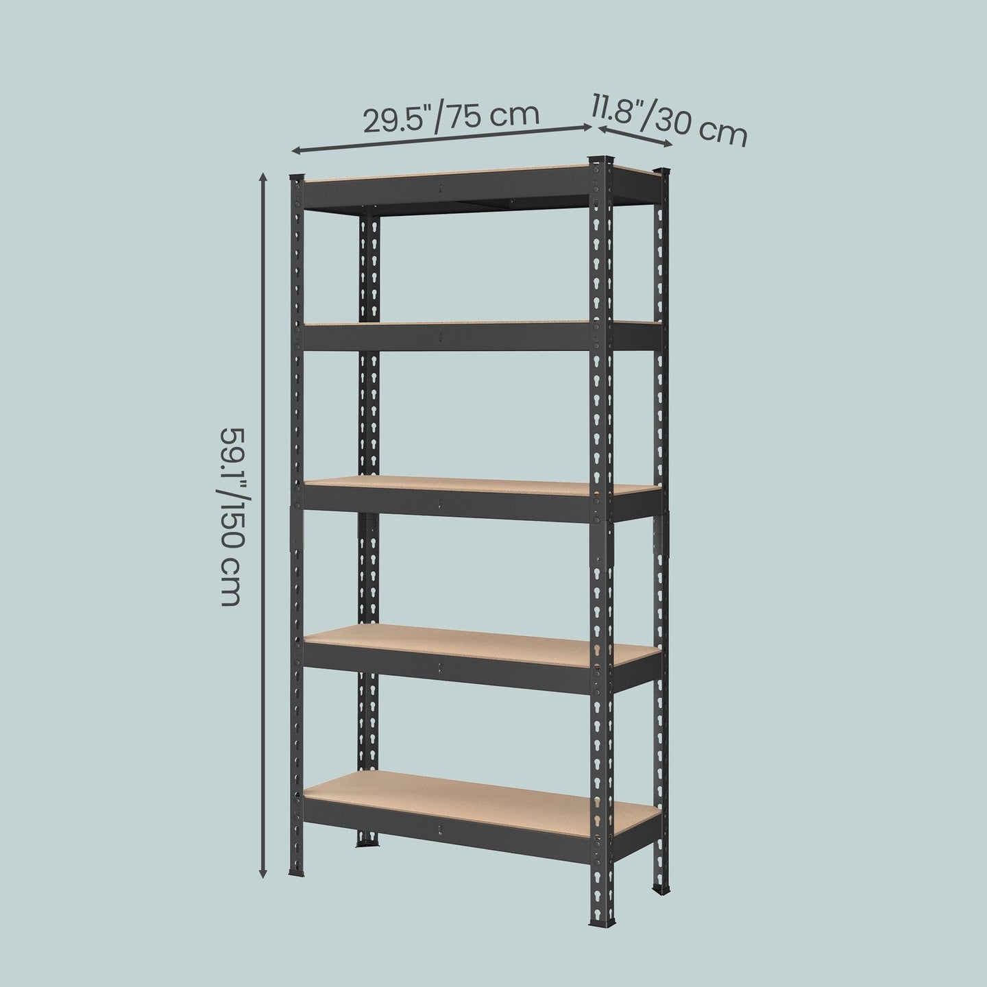 5-Tier Storage Shelves - 30L - Steel Frame - Adjustable Shelves