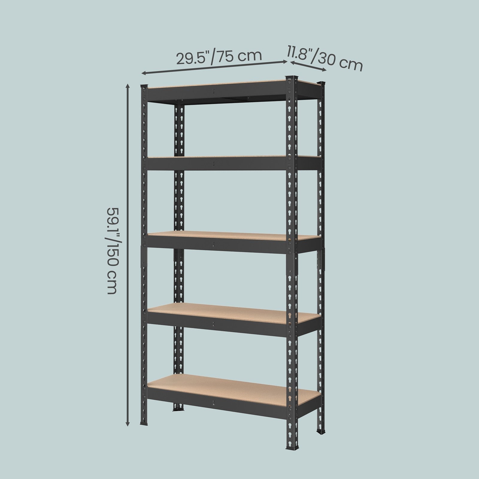 5-Tier Storage Shelves - 30L - Steel Frame - Adjustable Shelves