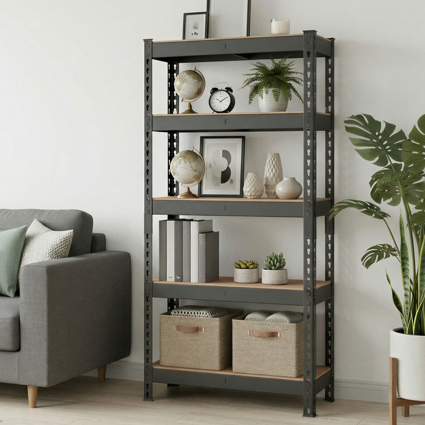 5-Tier Storage Shelves - 30L - Steel Frame - Adjustable Shelves
