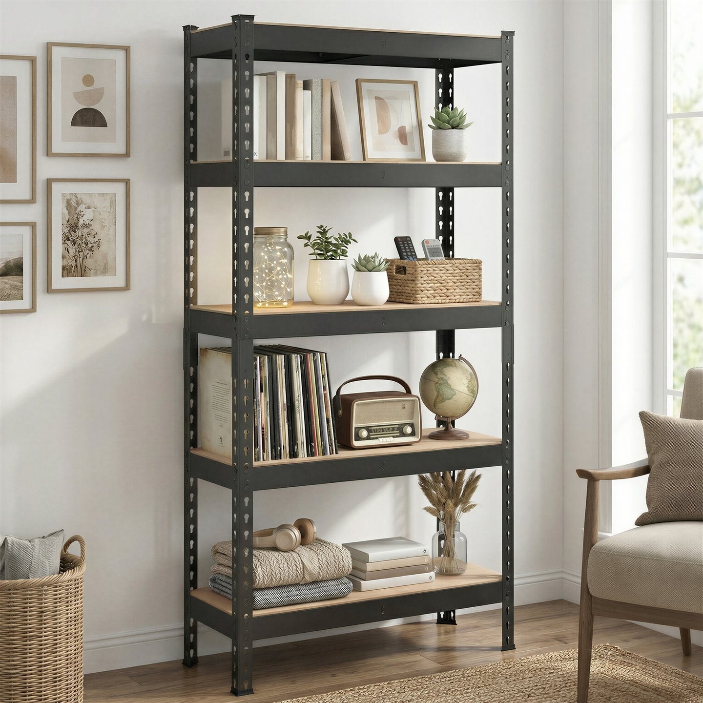 5-Tier Storage Shelves - 30L - Steel Frame - Adjustable Shelves