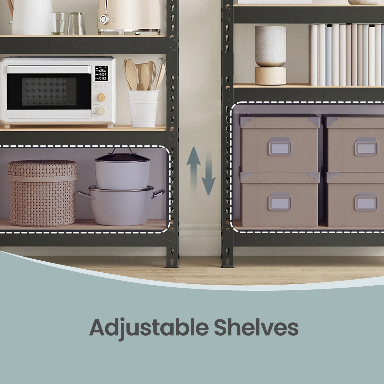 5-Tier Storage Shelves - 30L - Steel Frame - Adjustable Shelves