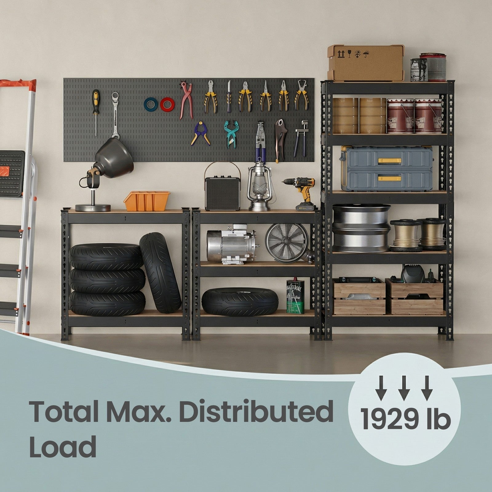5-Tier Storage Shelves - 30L - Steel Frame - Adjustable Shelves
