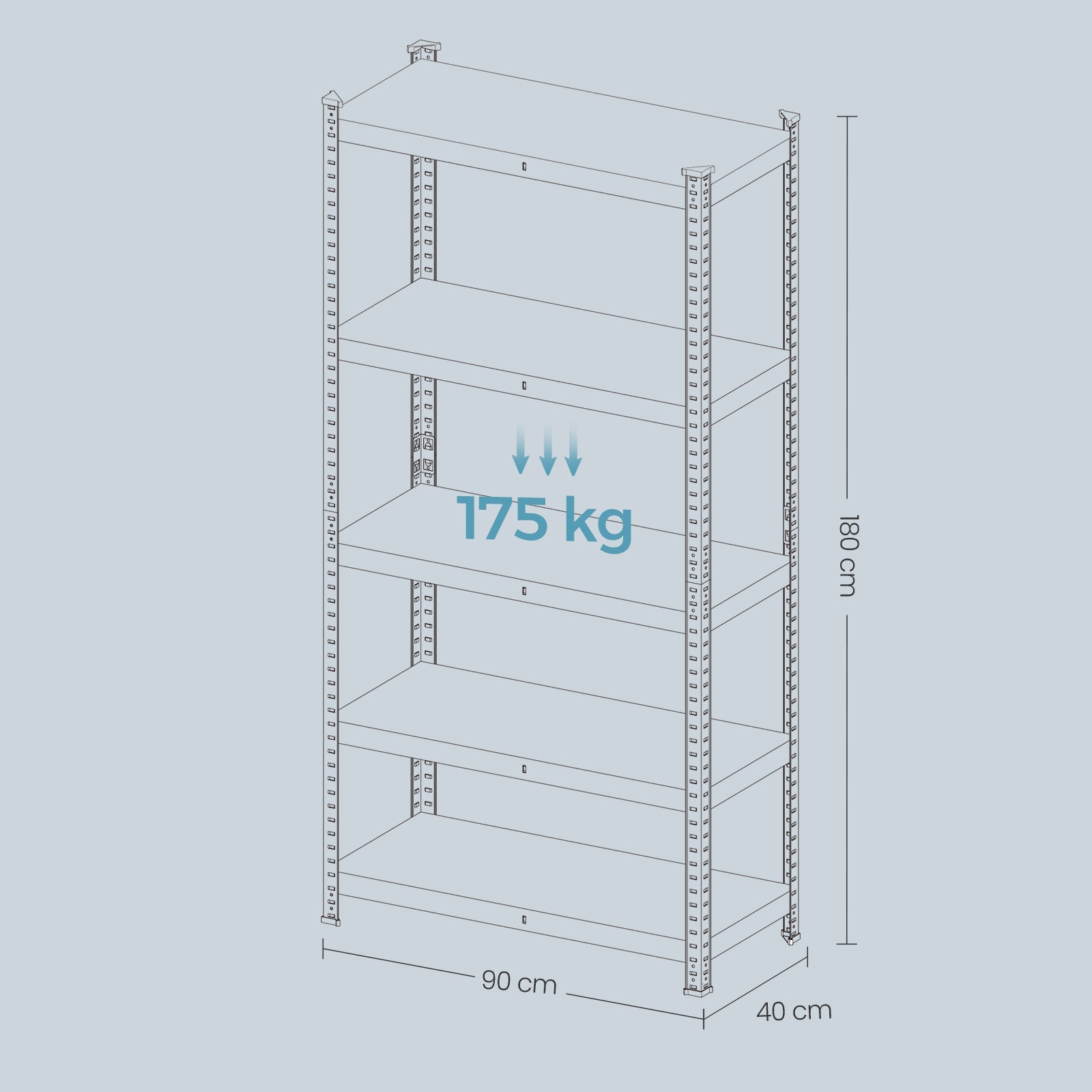 5-Tier Steel Shelving Unit - Silver - Industrial Storage Solution