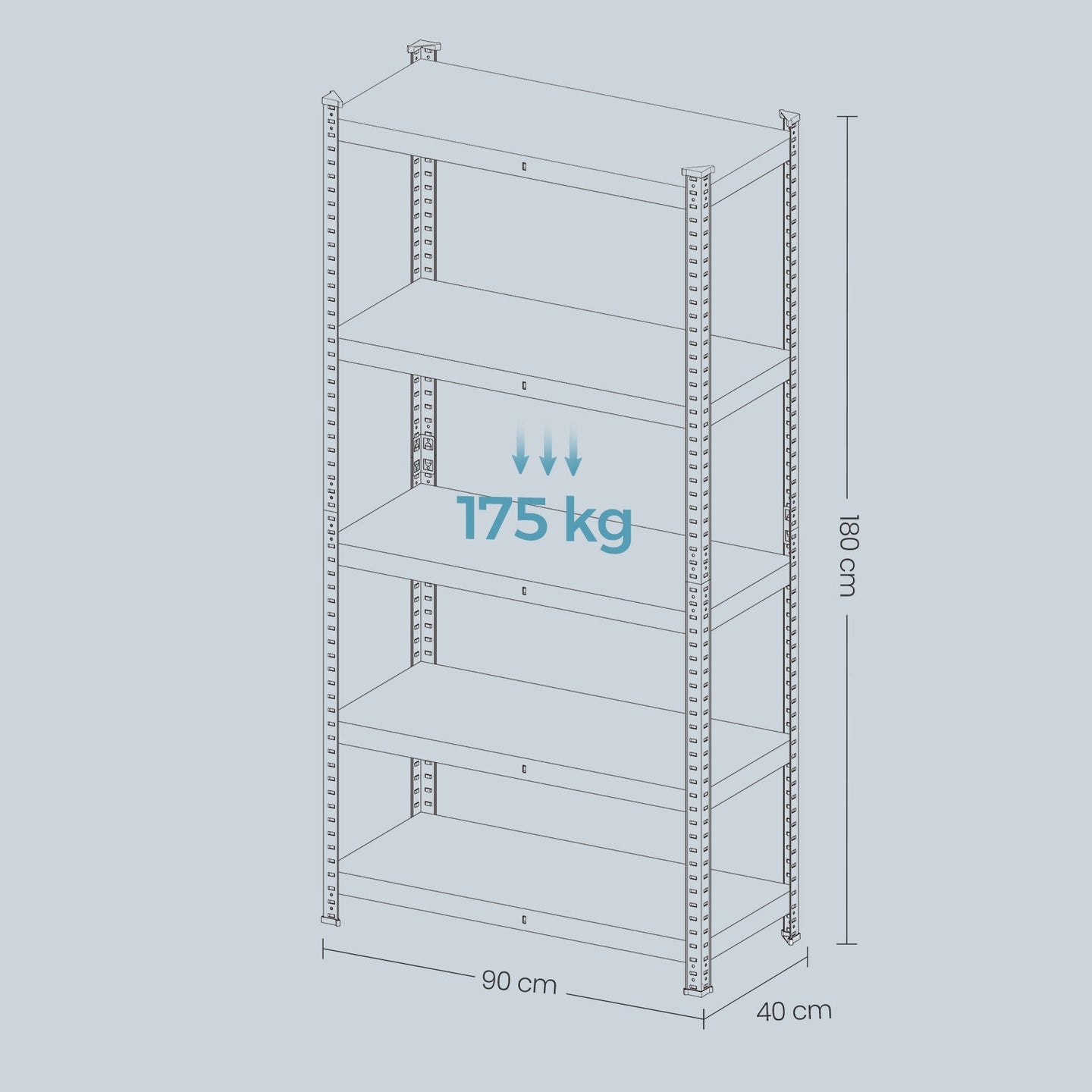 5-Tier Steel Shelving Unit - Silver - Industrial Storage Solution