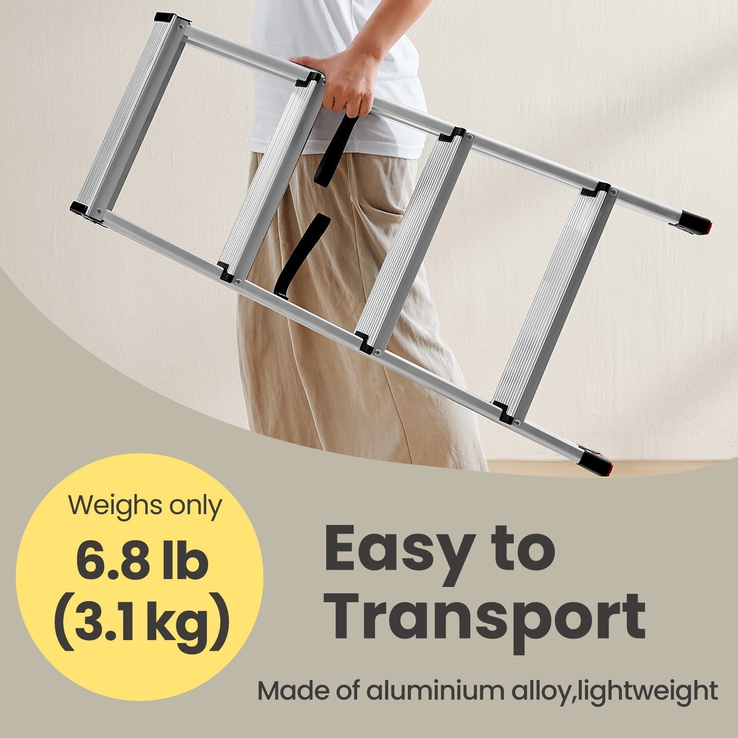4-Step Ladder - Aluminium - Silver - Lightweight and Folding with Non-Slip Steps