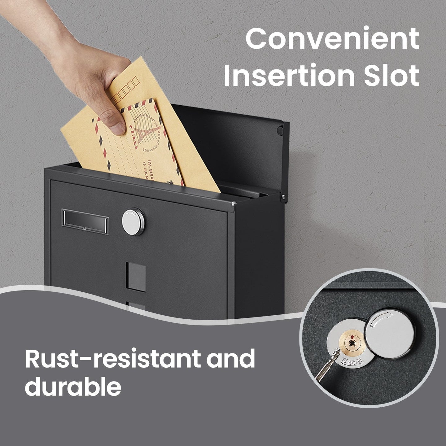 Wall Mounted Mailbox - Metal - Ink Black - With Lock