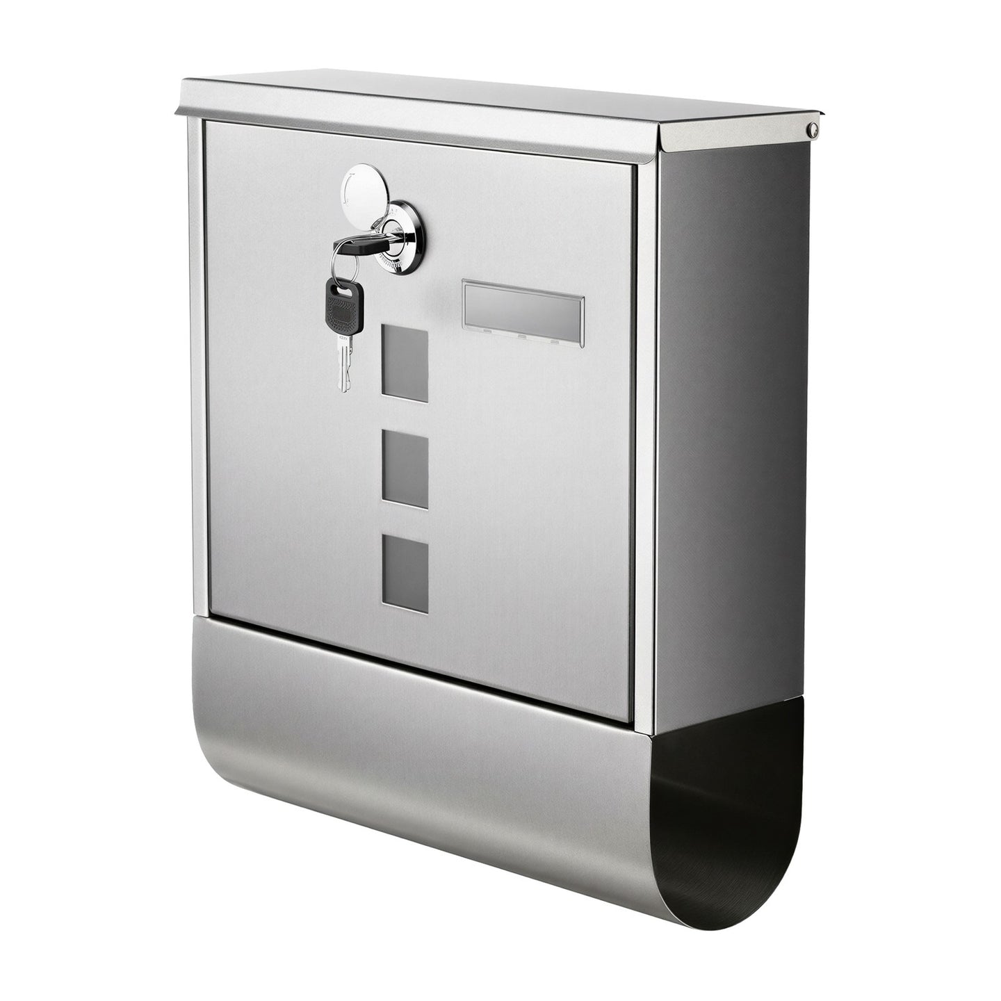 Wall Mailbox - Stainless - Silver - with Lock and Newspaper Holder