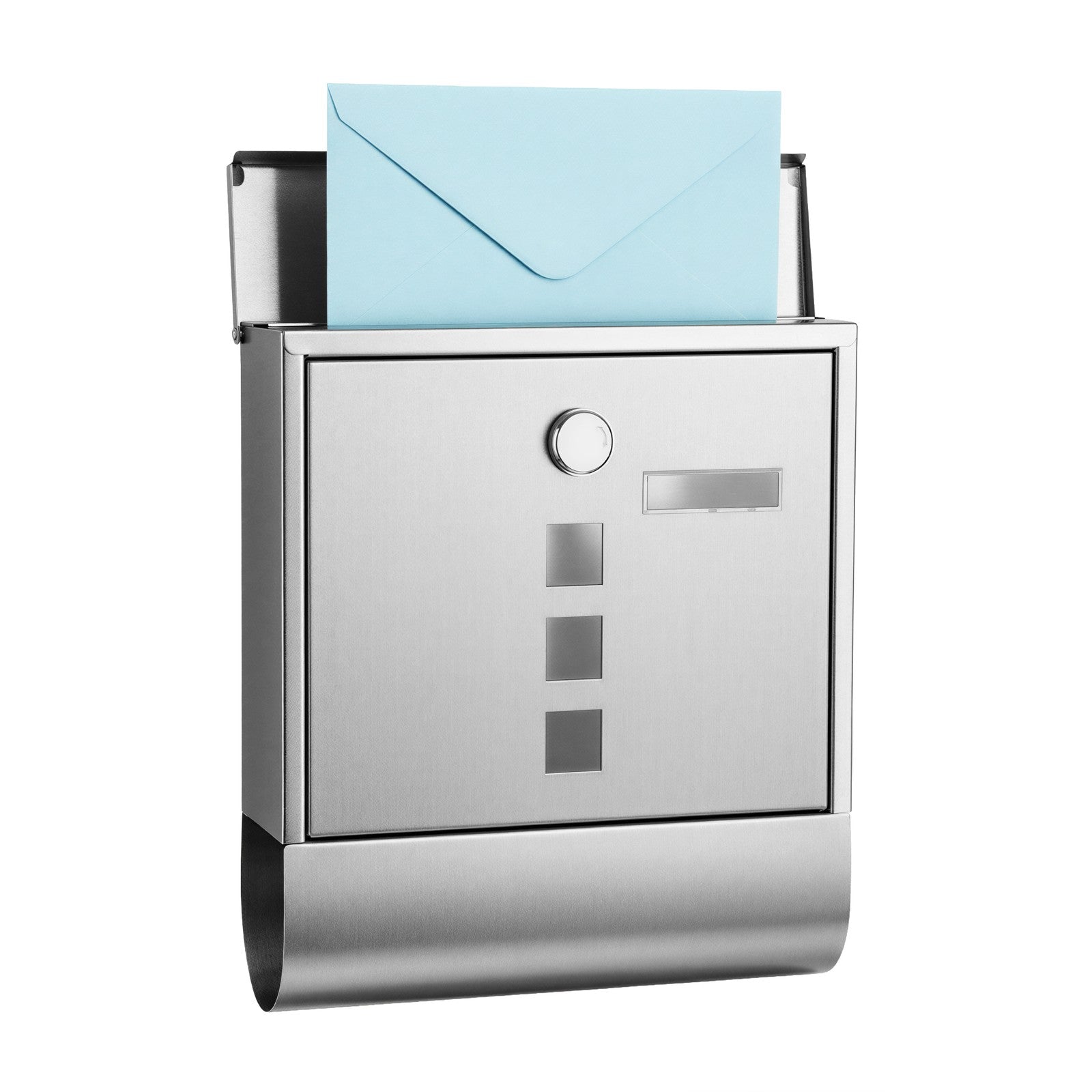 Wall Mailbox - Stainless - Silver - with Lock and Newspaper Holder