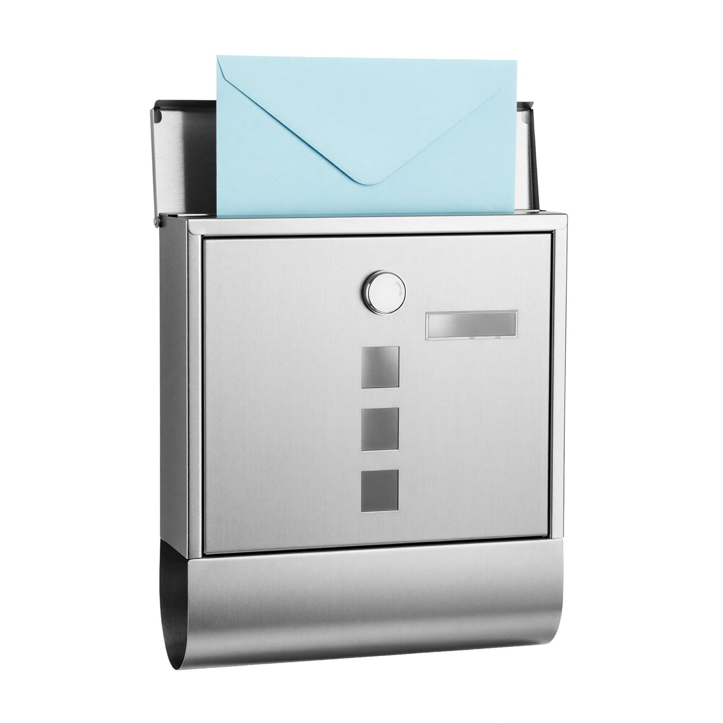 Wall Mailbox - Stainless - Silver - with Lock and Newspaper Holder
