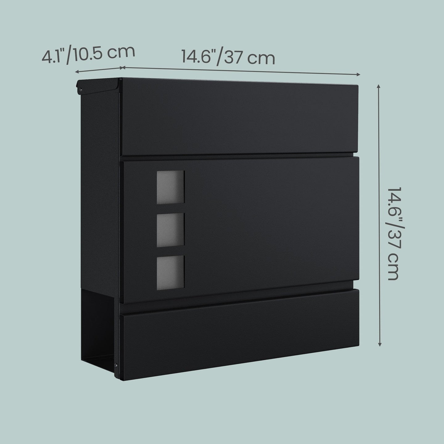 Lockable Wall-Mounted Mailbox - Metal - Black - Includes Newspaper Holder