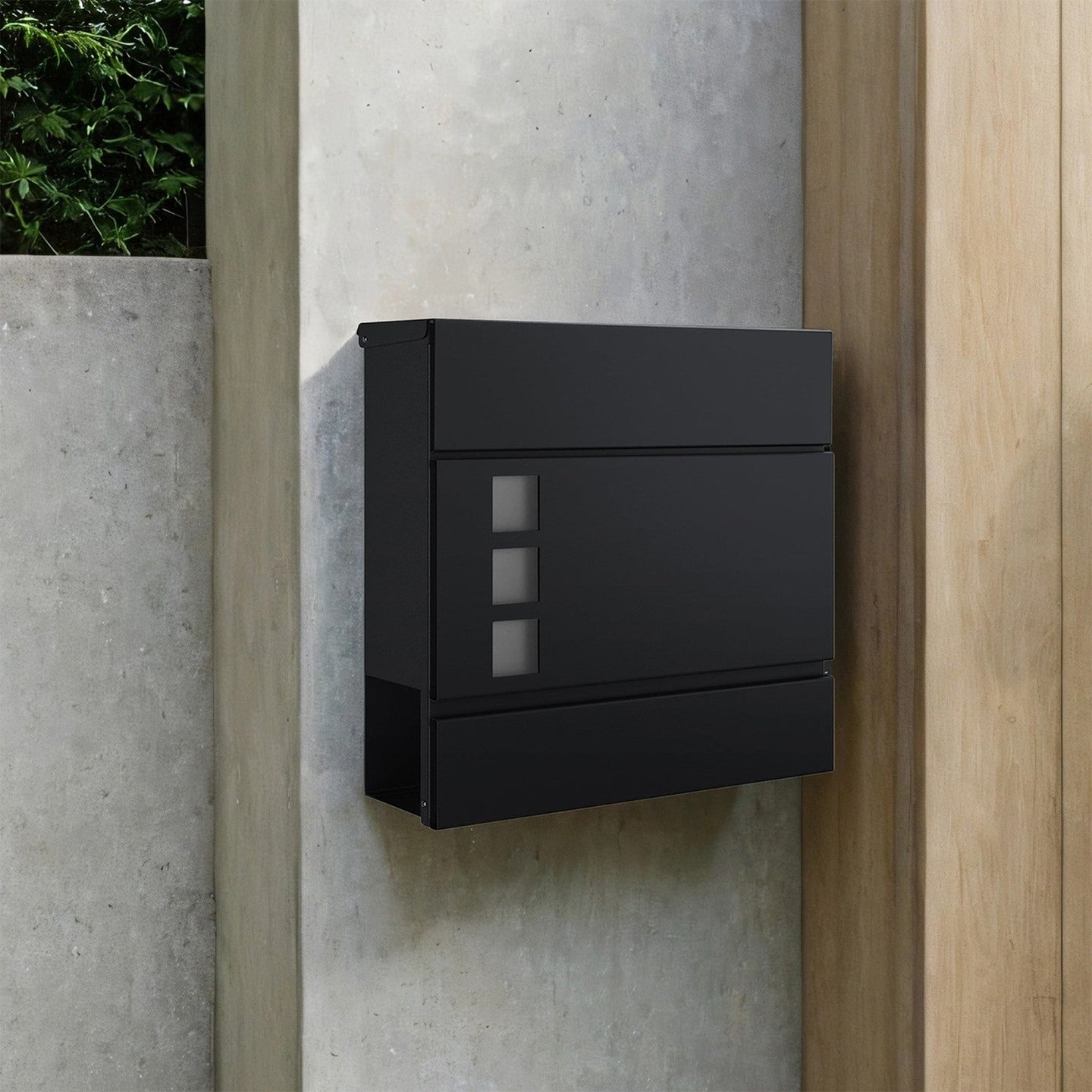 Lockable Wall-Mounted Mailbox - Metal - Black - Includes Newspaper Holder