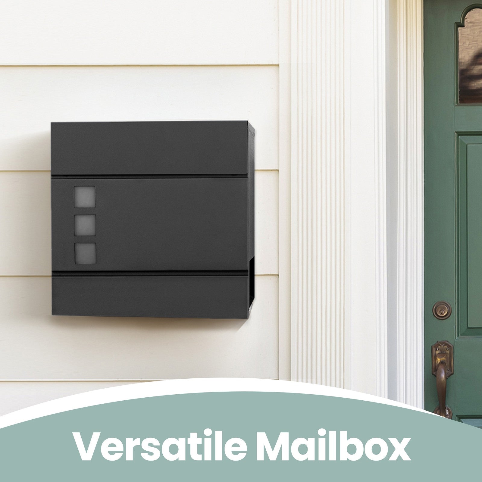 Lockable Wall-Mounted Mailbox - Metal - Black - Includes Newspaper Holder