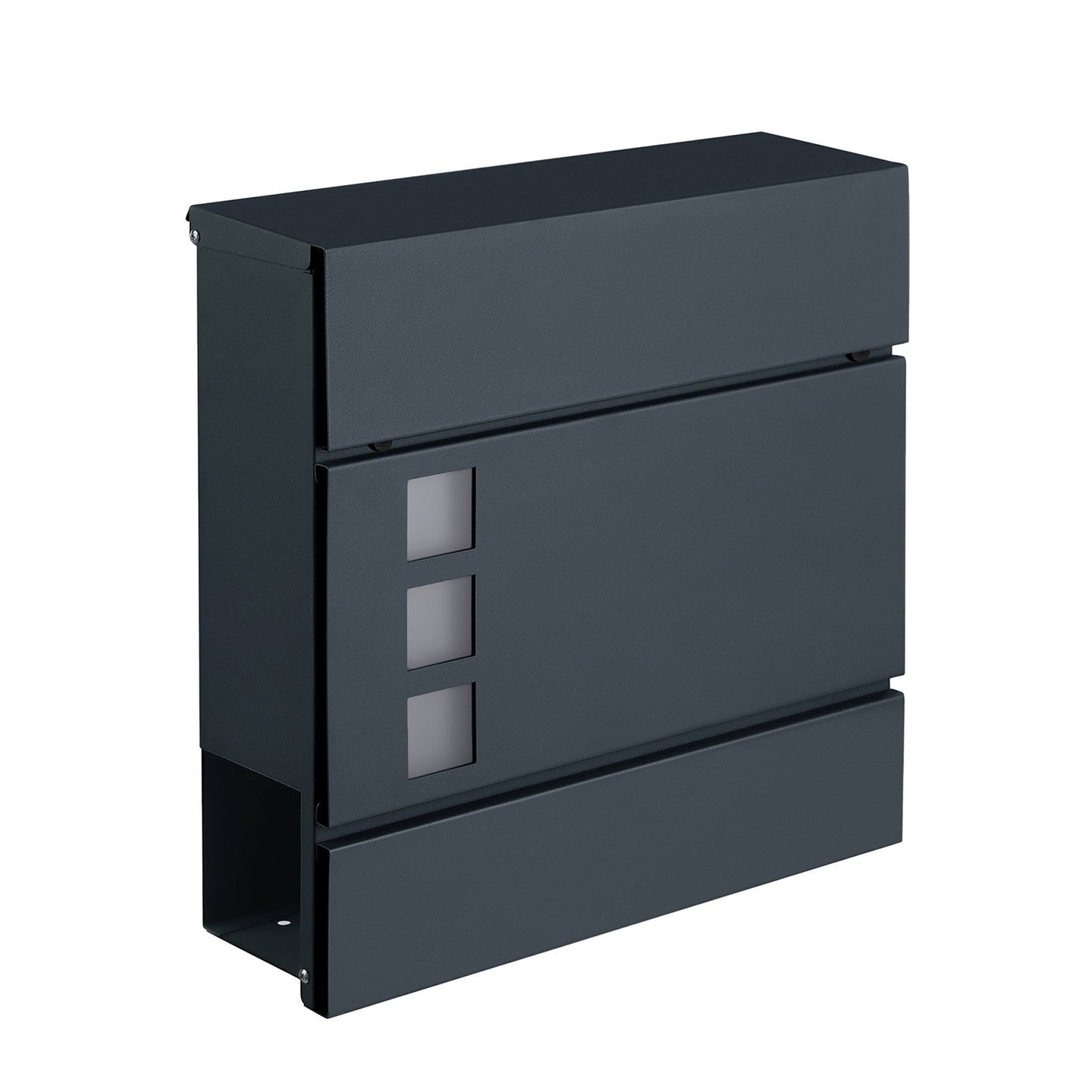 Lockable Wall-Mounted Mailbox - Metal - Black - Includes Newspaper Holder