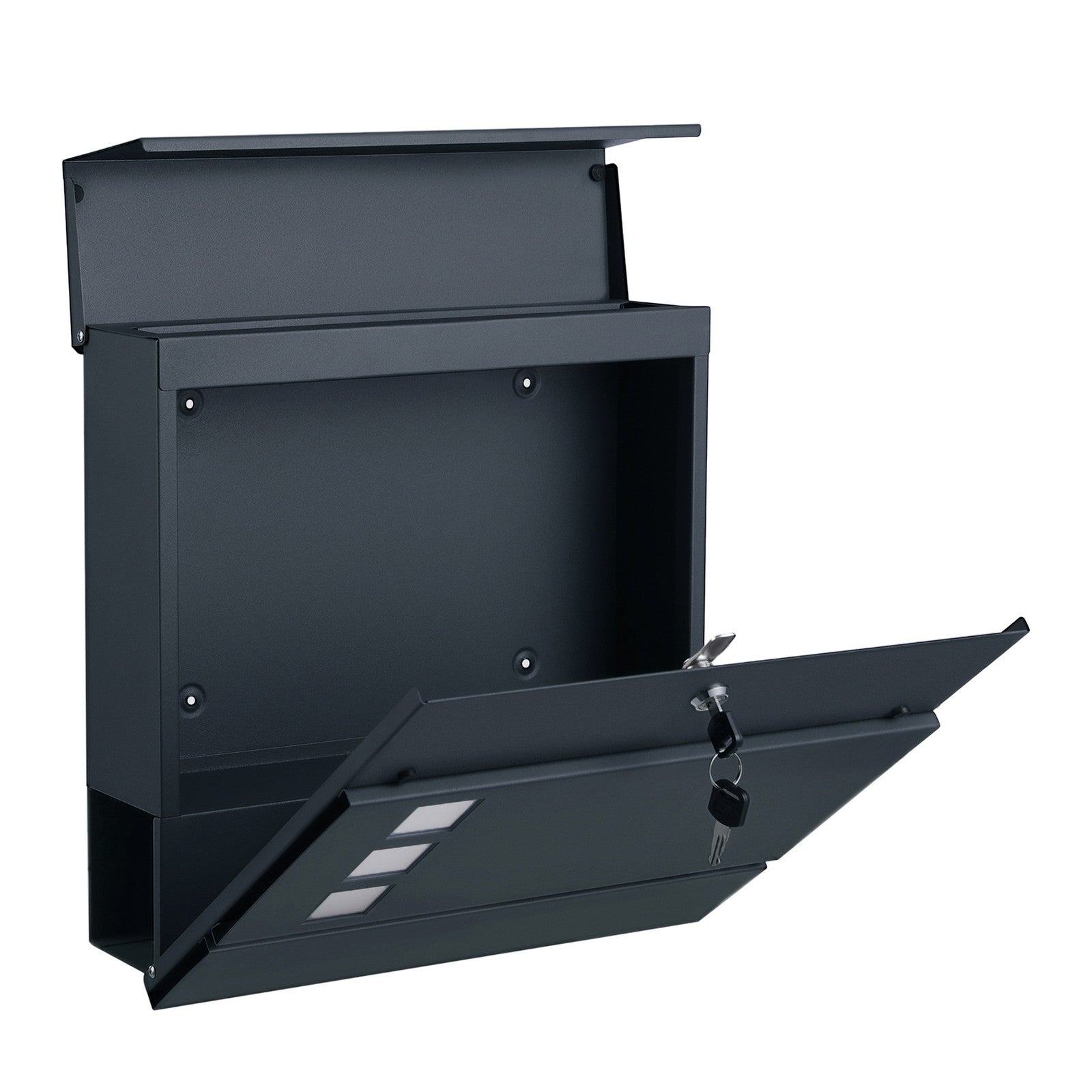 Lockable Wall-Mounted Mailbox - Metal - Black - Includes Newspaper Holder