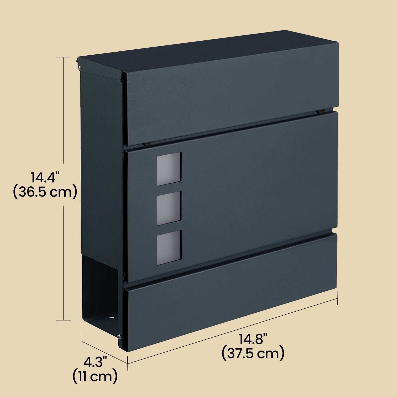Lockable Wall-Mounted Mailbox - Metal - Black - Includes Newspaper Holder