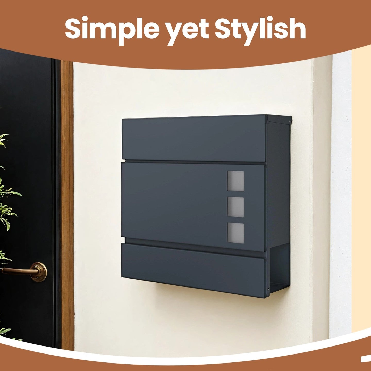 Lockable Wall-Mounted Mailbox - Metal - Black - Includes Newspaper Holder
