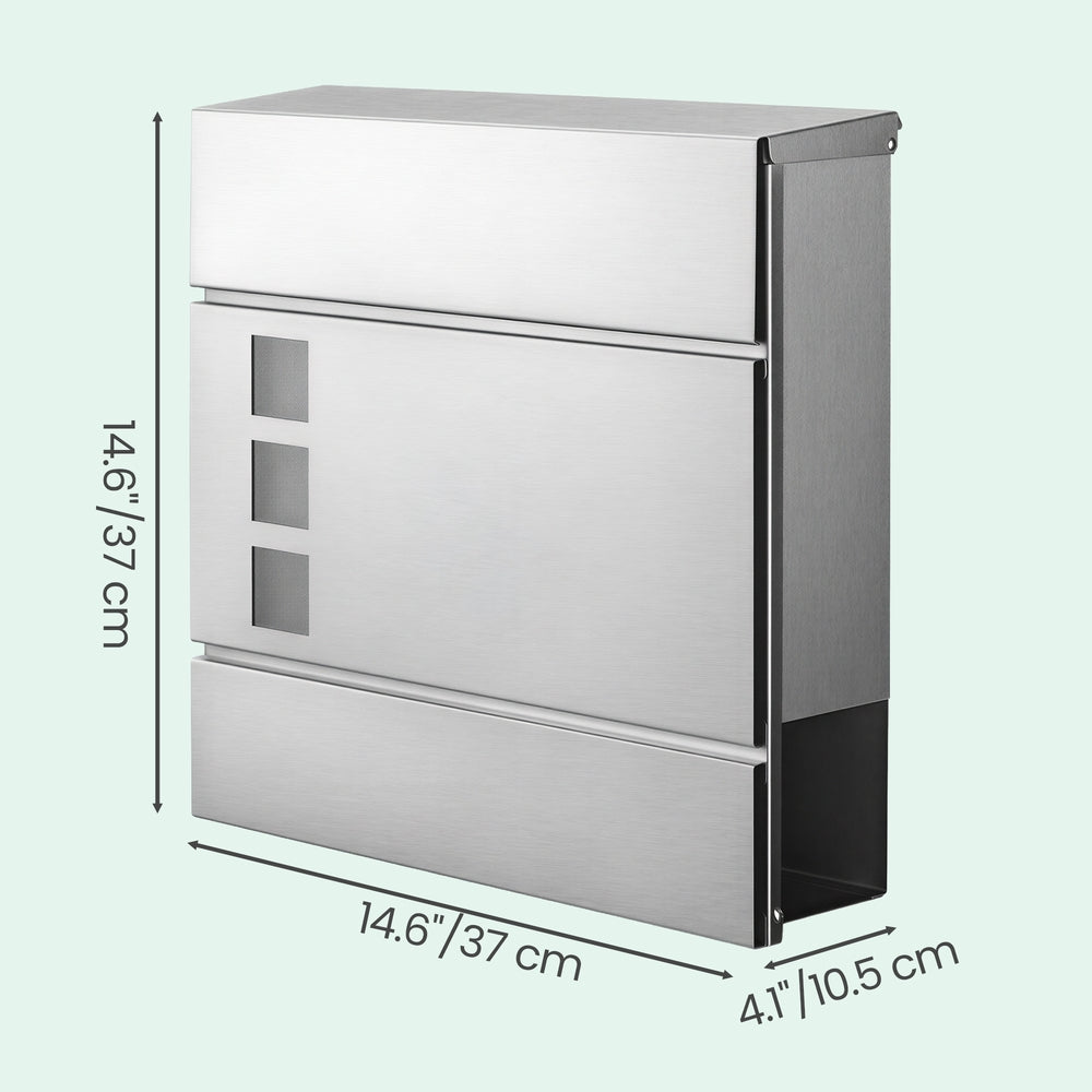 Large Mailbox - Stainless Steel - Silver - with Lock