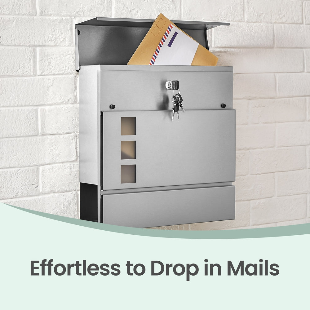 Large Mailbox - Stainless Steel - Silver - with Lock