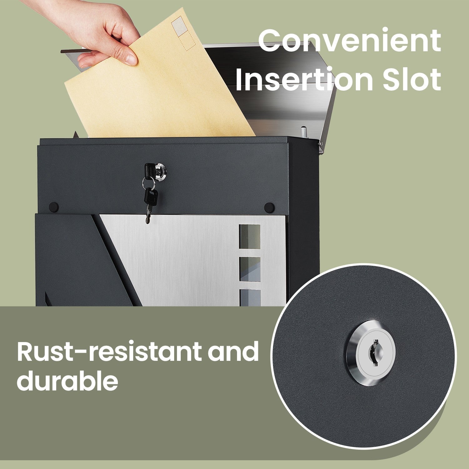 Wall-Mounted Mailbox - Stainless Steel - Silver - With Viewing Windows and Lock