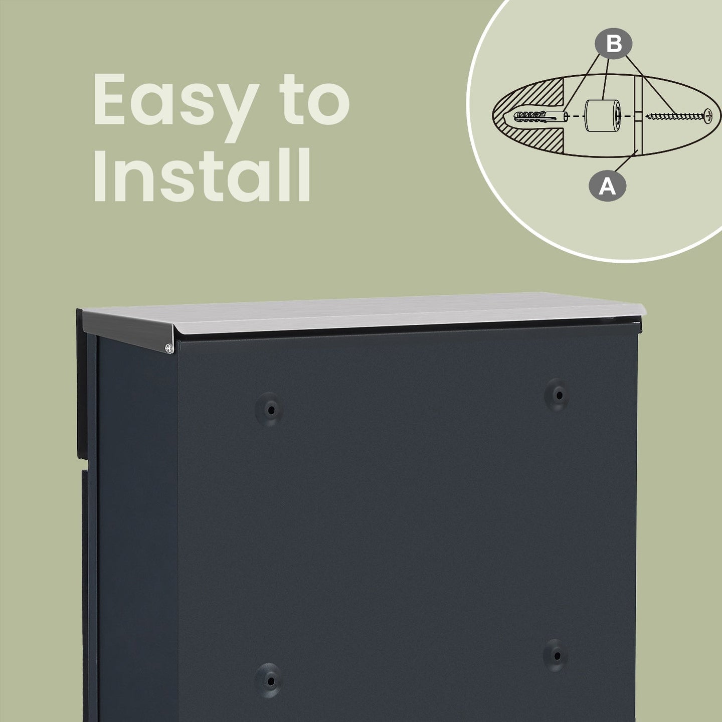 Wall-Mounted Mailbox - Stainless Steel - Silver - With Viewing Windows and Lock