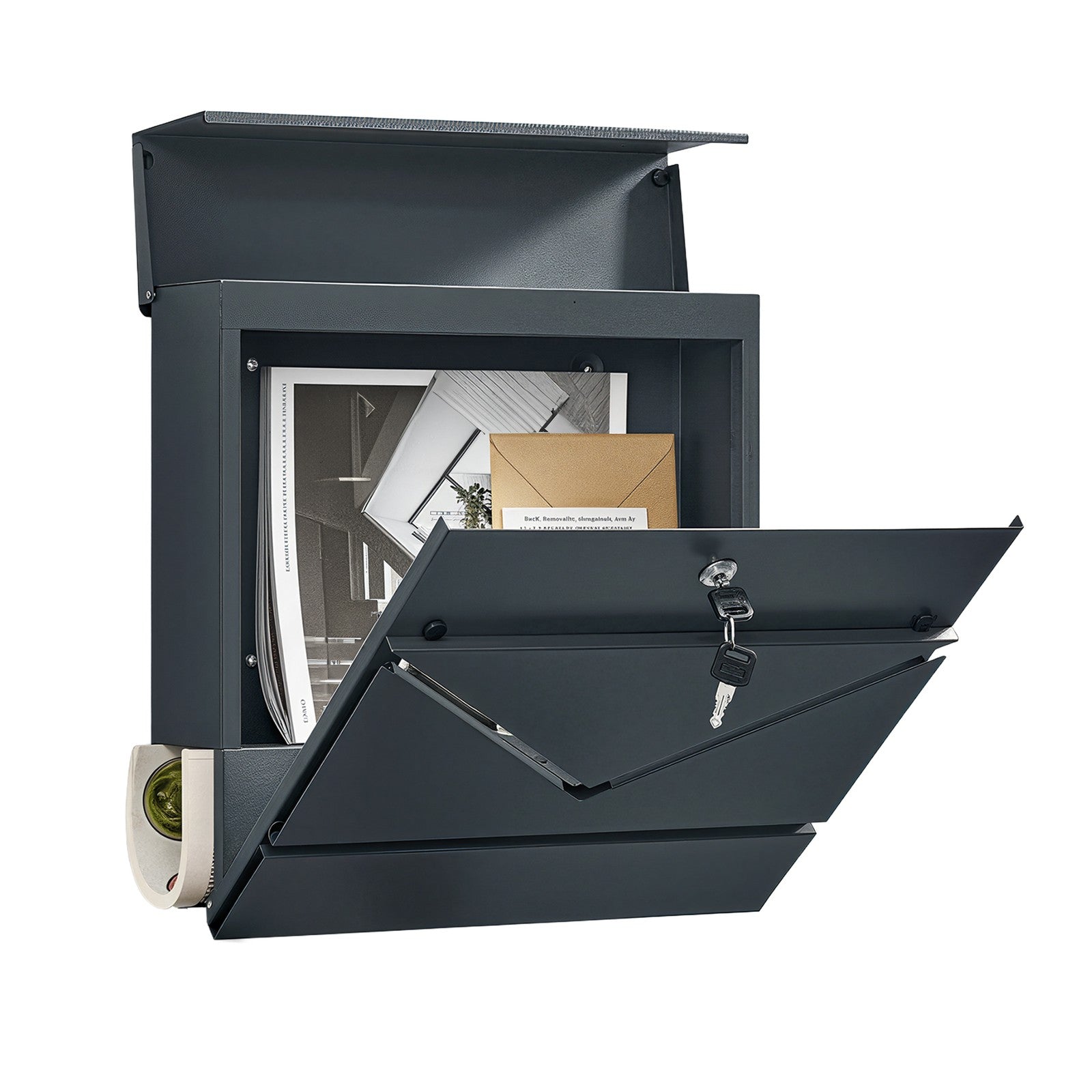 Lockable Wall-Mounted Mailbox - Metal - Anthracite Grey - Includes Newspaper Holder