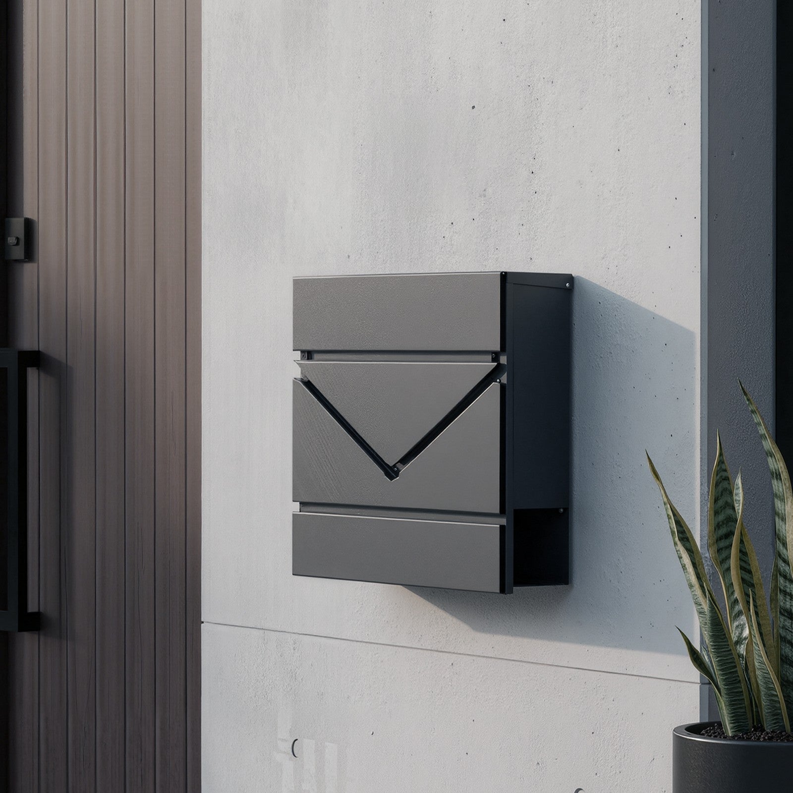 Lockable Wall-Mounted Mailbox - Metal - Anthracite Grey - Includes Newspaper Holder