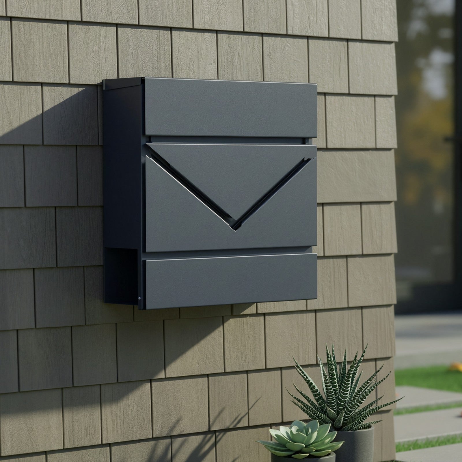 Lockable Wall-Mounted Mailbox - Metal - Anthracite Grey - Includes Newspaper Holder