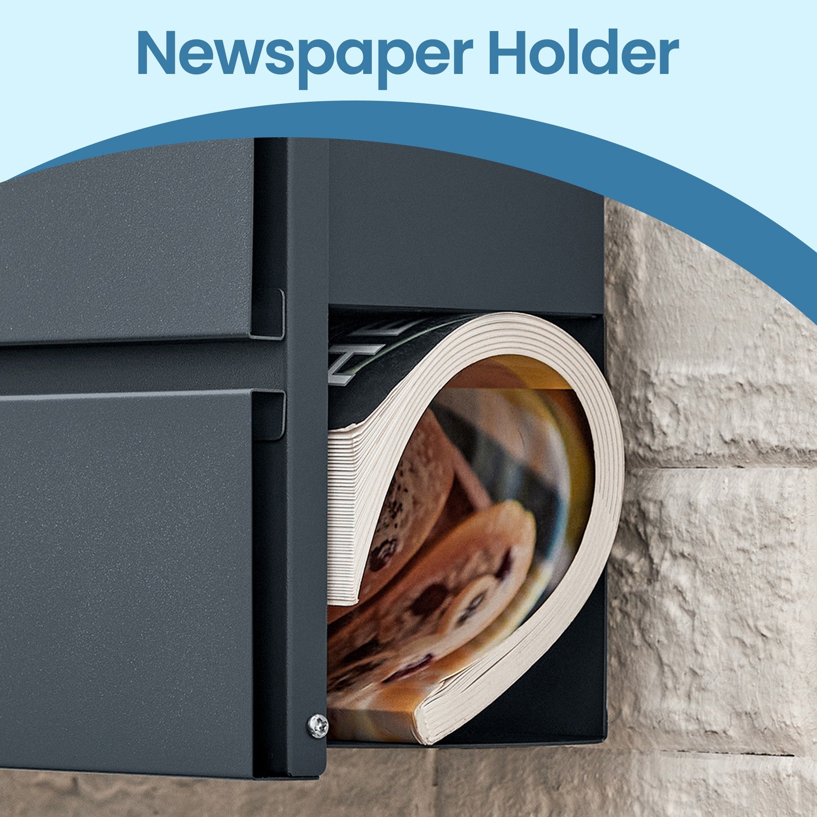Lockable Wall-Mounted Mailbox - Metal - Anthracite Grey - Includes Newspaper Holder