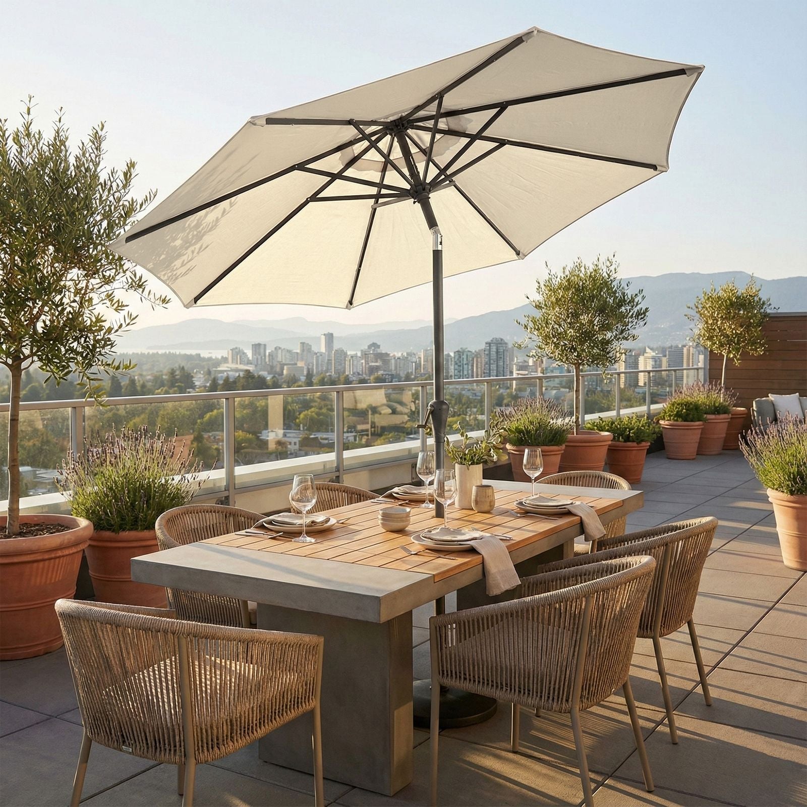 Outdoor Patio Umbrella - 3m - Polyester - Solar LED Lights