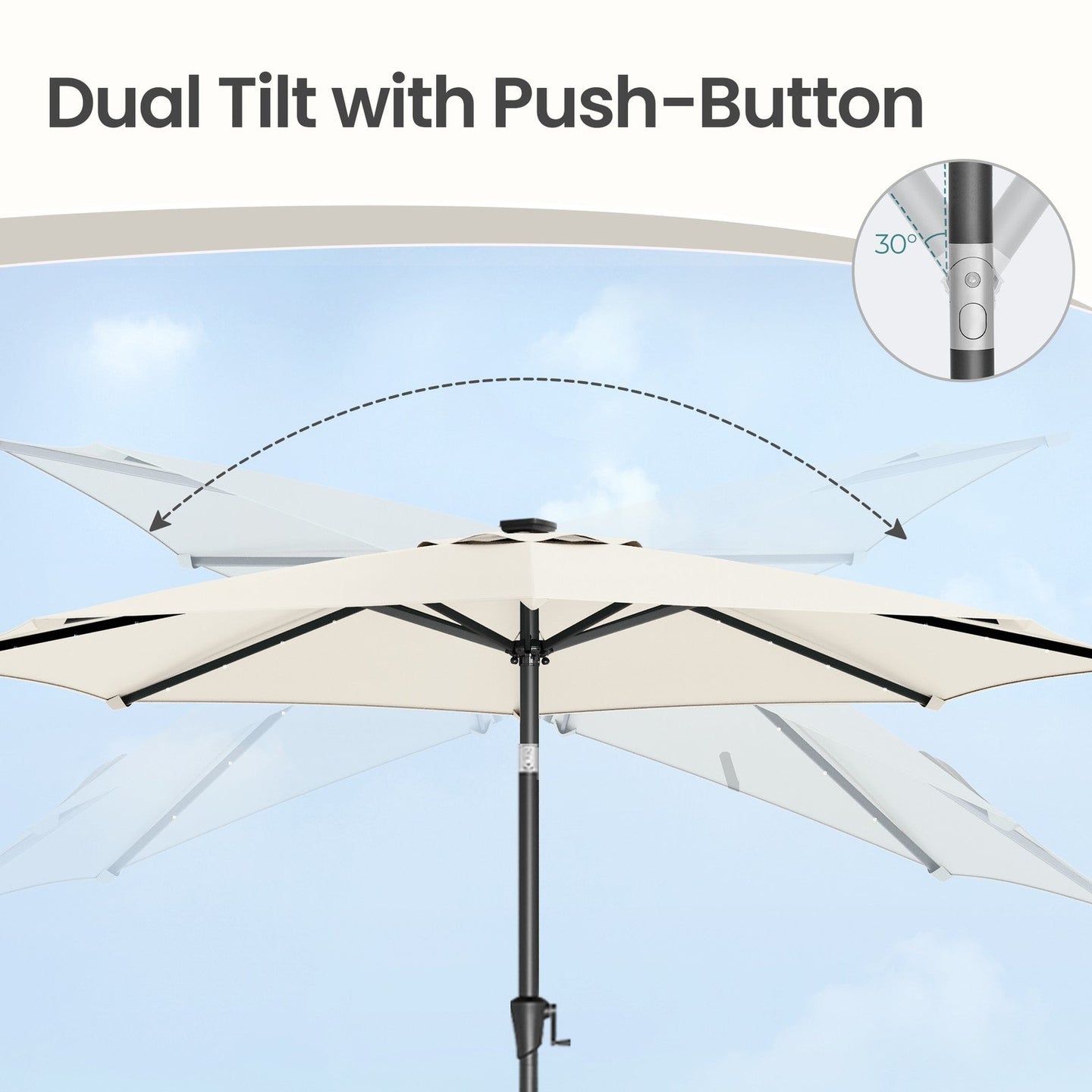 Outdoor Patio Umbrella - 3m - Polyester - Solar LED Lights