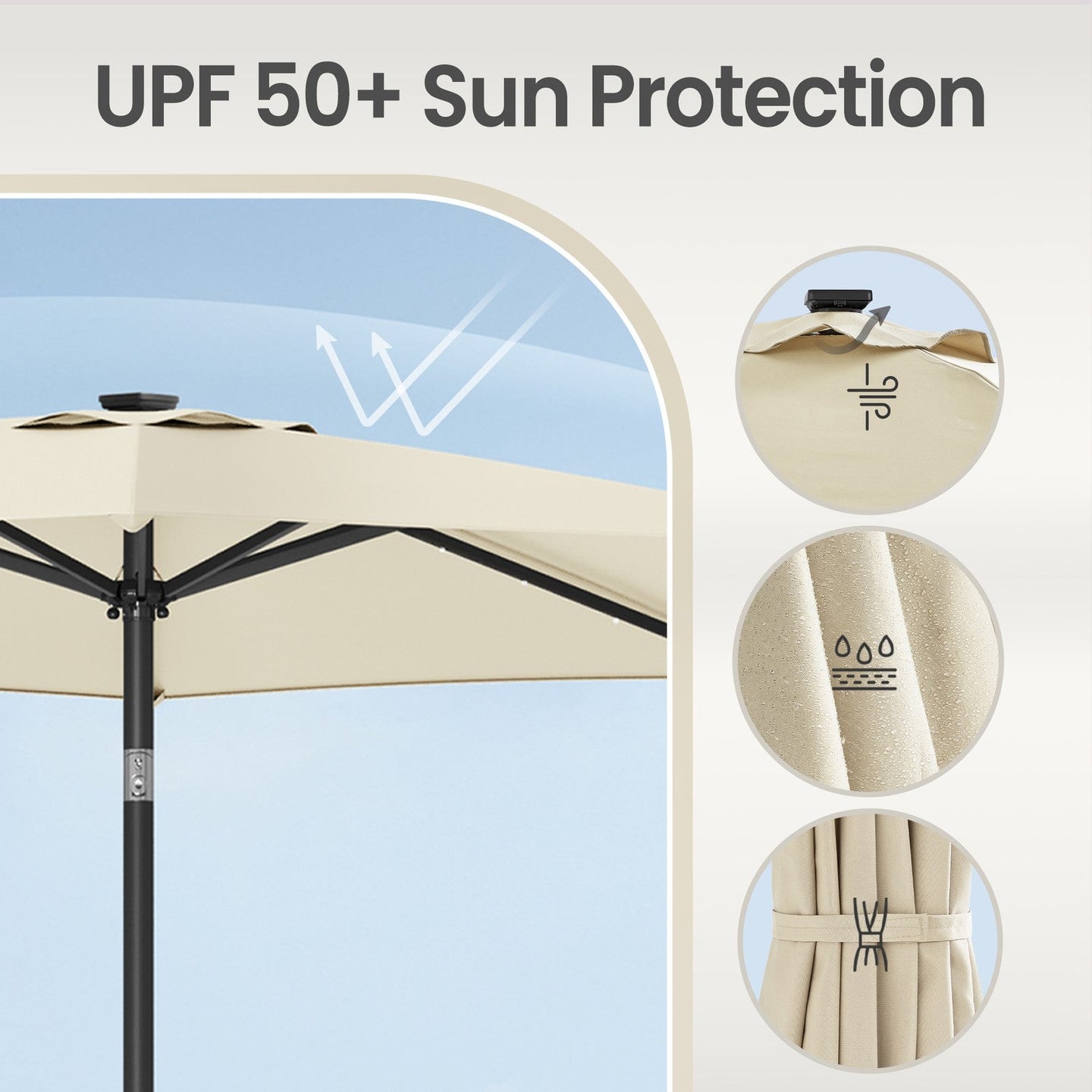 Outdoor Patio Umbrella - 3m - Polyester - Solar LED Lights