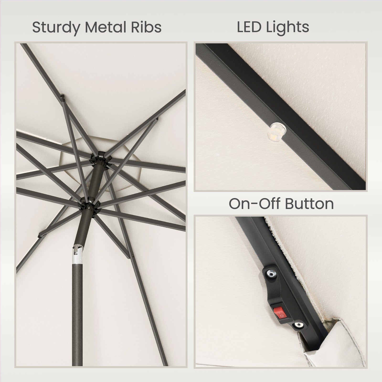 Outdoor Patio Umbrella - 3m - Polyester - Solar LED Lights