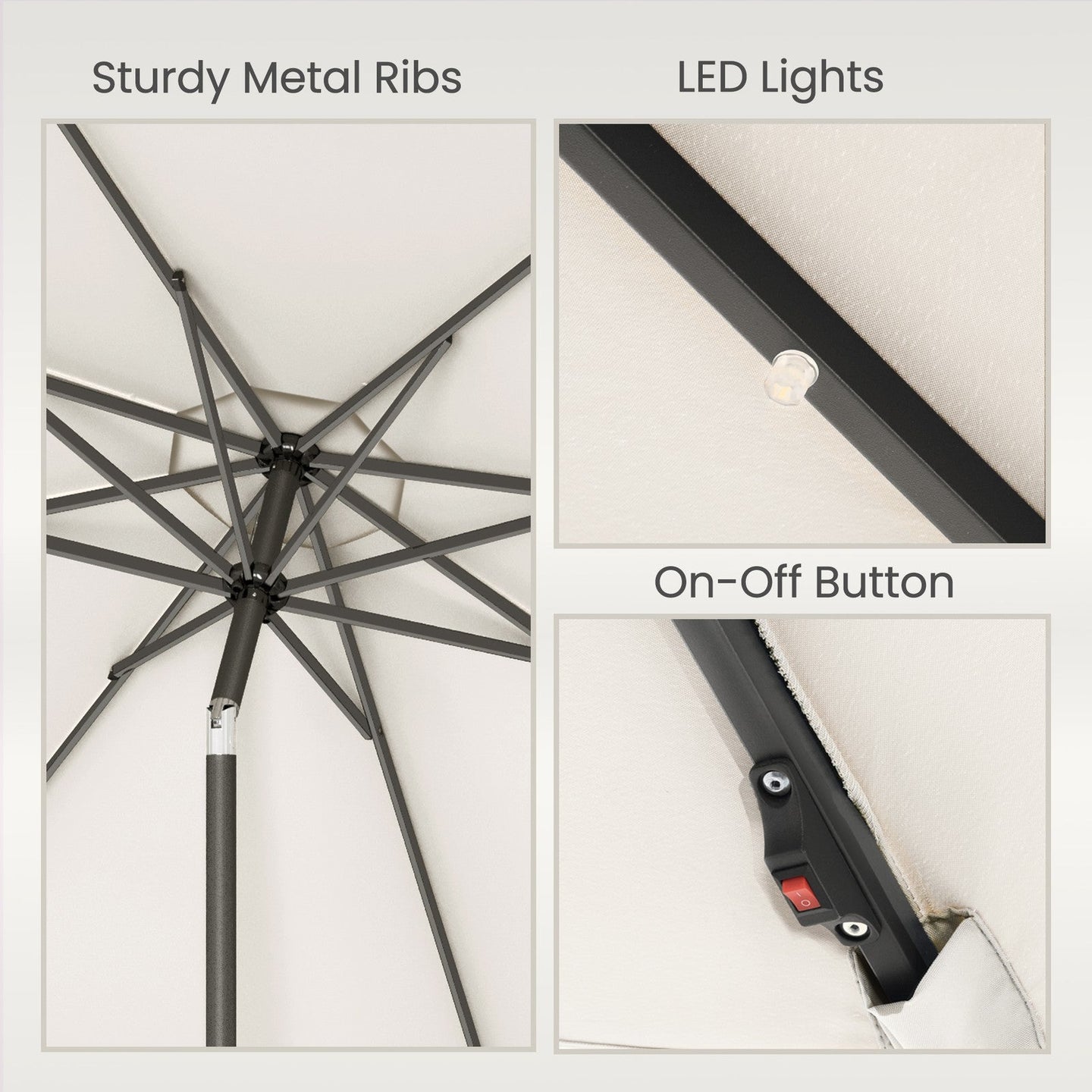 Outdoor Patio Umbrella - 3m - Polyester - Solar LED Lights