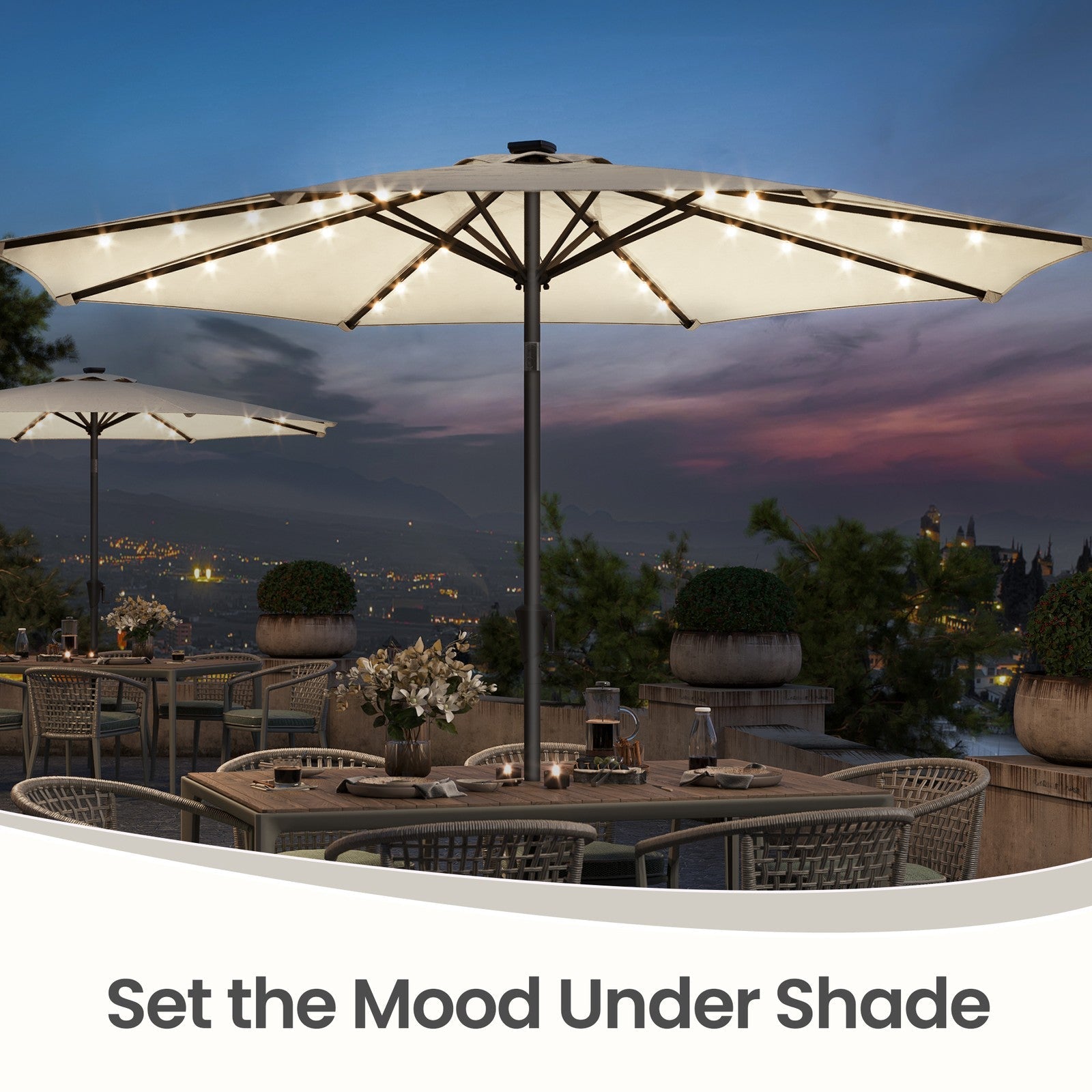 Outdoor Patio Umbrella - 3m - Polyester - Solar LED Lights
