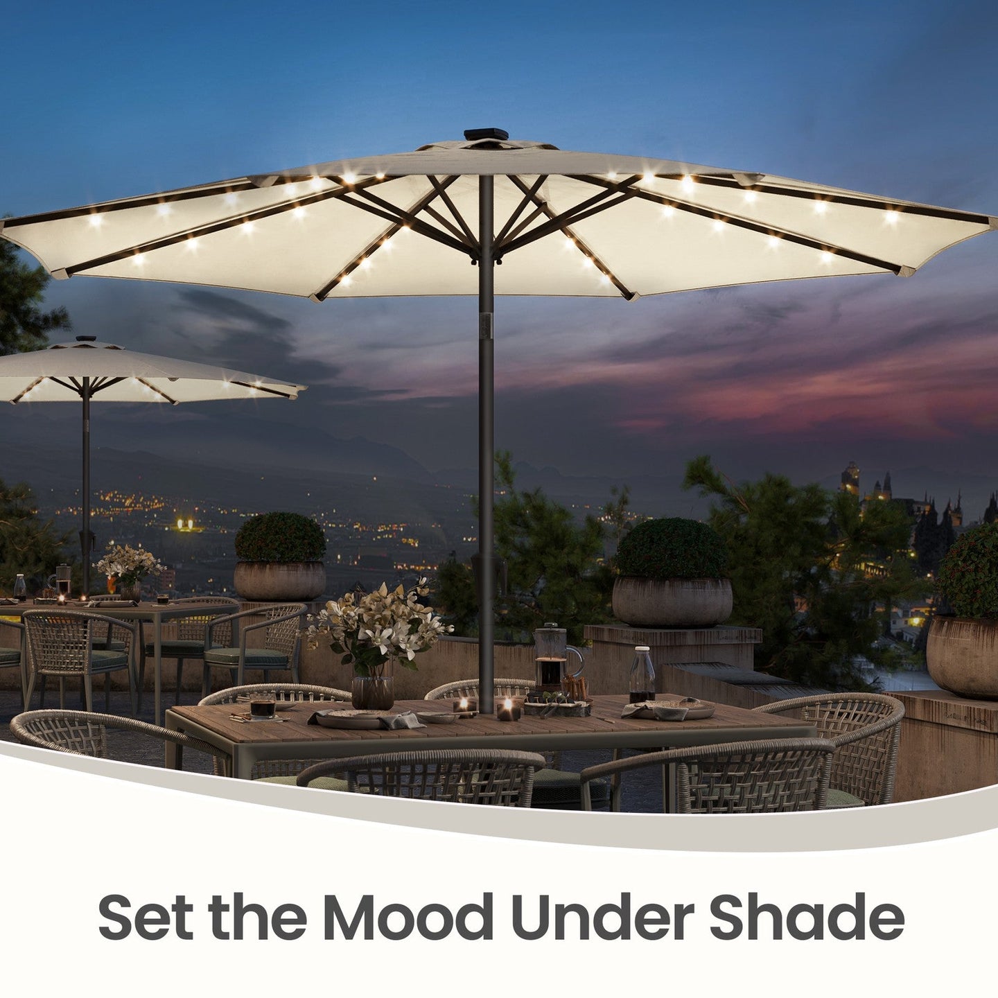 Outdoor Patio Umbrella - 3m - Polyester - Solar LED Lights